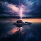 Nature\\\'s Electric Ballet: Majestic Lightning Dance Over Tranquil Waters