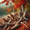 Nature\\\'s Embrace: Driftwood Charm by the Autumn Lake, landscape background