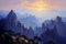 nature\\\'s grandeur with this canvas painting, featuring mountain peaks in a landscape of awe-inspiring beauty.