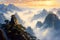 nature\\\'s grandeur with this canvas painting, featuring mountain peaks in a landscape of awe-inspiring beauty.