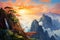 nature\\\'s grandeur with this canvas painting, featuring mountain peaks in a landscape of awe-inspiring beauty.