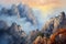 nature\\\'s grandeur with this canvas painting, featuring mountain peaks in a landscape of awe-inspiring beauty.