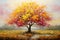 nature\\\'s harmony with this canvas painting featuring a colorful solitary tree in a vibrant landscape.