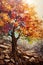 nature\\\'s harmony with this canvas painting featuring a colorful solitary tree in a vibrant landscape.