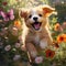 Nature\'s joyful dance: A puppy and a butterfly