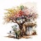 Nature\\\'s Palette: A Colorful Watercolor Garden Coffee Shop AI Generated