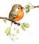 Nature\\\'s Palette Unveiled - Watercolor Bird on a Branch in a Delightful Storybook Scene