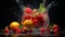 Nature\\\'s Palette: Vibrant Fruit Slices Amid Crystal Droplets