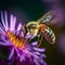 Nature\\\'s Pollination Ballet: A Close-Up Encounter of a Bee and a Blossoming Flower