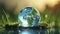 Nature\\\'s Reflection: Close-up of Earth\\\'s Sphere in Water Mirror. Generative AI