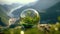 Nature\\\'s Reflection: Serenity Captured in a Glass Ball on a Mountain Peak