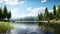 Nature\\\'s Reflection: Wood Lake\\\'s Serene Waters and Forest Canopy