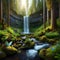 Nature\'s Symphony as Waterfalls Grace the Heart of the Enchanting Forest. Generative ai for illustrations