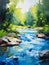 Nature\\\'s Symphony: A Vibrant Canvas of River Rocks, Trees, and F