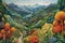 Nature\\\'s Tapestry: captivating panorama showcasing the intricate tapestry of nature, with interwoven textures, colors