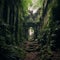 Nature\\\'s Veiled Secrets: Overgrown Ruin Amidst the Forest