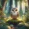 Nature\\\'s Whispers: A Little Owl Surrounded by Lush Forest with Plants and Trees