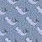 Nature seamless doodle pattern with blue cartoon hammerhead sharks. Animal print with blue dotted background