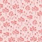 Nature seamless pattern with cute blooming flowers on red and pink tone