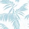 Nature seamless pattern. Hand drawn tropical summer background: baby blue palm tree leaves, line art.