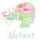 Nature spa card with girl head silhouette