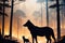 Nature Struggle, Silhouette Animals and Forest Fire, AI Generated