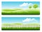 Nature summer banners with green grass and blue sky.