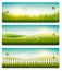 Nature summer banners with green grass and blue sky.