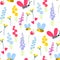 Nature summer flowers and bee insects illustration seamless pattern background floral vector