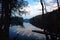 Nature of Sweden in autumn, Calm lake with wooden bridge