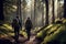 On Nature Trail - Hikers Walking Through Forest, created with Generative AI technology