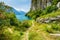 Nature wilderness landscape with mountains at lake Garda, Italy