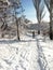 Nature in winter, after snowfall, trail for sledging