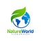 Nature World logo design template vector. Earth with Leaf logo concept. Planet and eco symbol or icon. Unique global and natural,