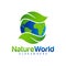 Nature World logo design template vector. Earth with Leaf logo concept. Planet and eco symbol or icon. Unique global and natural,