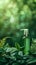 Natures beauty Green cosmetic bottle with pump, surrounded by leaves