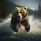 Natures danger captured grizzly bear catching salmon in a river