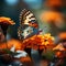 Natures harmony butterfly delicately resting on an orange garden flower