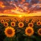 Natures masterpiece Sunflower field, dramatic sunset sky, captivating beauty
