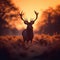 Natures serenity Stag silhouette grazes in a tranquil meadow at sunrise