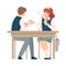 Naughty Boy Sitting At School Desk and Talking with His Neighbour Vector Illustration