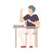 Naughty Boy Sitting At School Desk and Throwing Paper Plane Vector Illustration