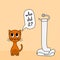 Naughty funny cat playing with toilet paper. Who did it. Vector illustration.