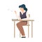 Naughty Girl Sitting At School Desk and Throwing Crumpled Sheet of Paper Vector Illustration