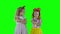 Naughty kids girls showing negative emotions. Chroma key green background