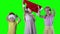 Naughty kids playing with christmas caps on heads. green screen background