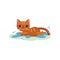 Naughty kitten lying in a puddle on the floor, mischievous cute little cat vector Illustration on a white background