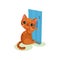 Naughty kitten scratching wallpaper, mischievous cute little cat vector Illustration on a white background