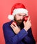 Naughty is new nice. Man with beard hold red balls christmas decorations. Winter holidays. Share christmas mood. Spread