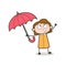 Naughty Young Girl Playing with Umbrella Vector